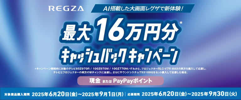 AI搭載した大画面REGZAで新体験！最大16万円分キャッシュバックキャンペーン