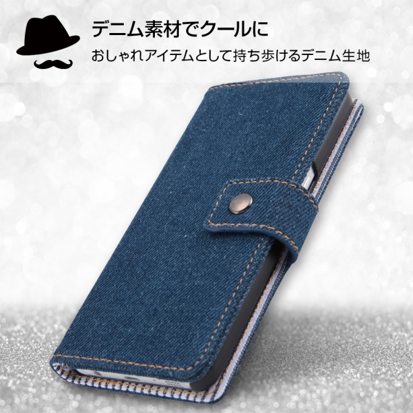 Galaxy Feel 手帳型 ファブリック デニム ポケット/インディゴブルー