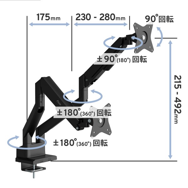 自在に動かせる3つの関節画像