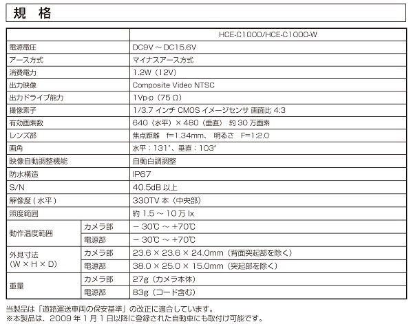 バックビューカメラ RCA接続 汎用タイプ (パールホワイト)