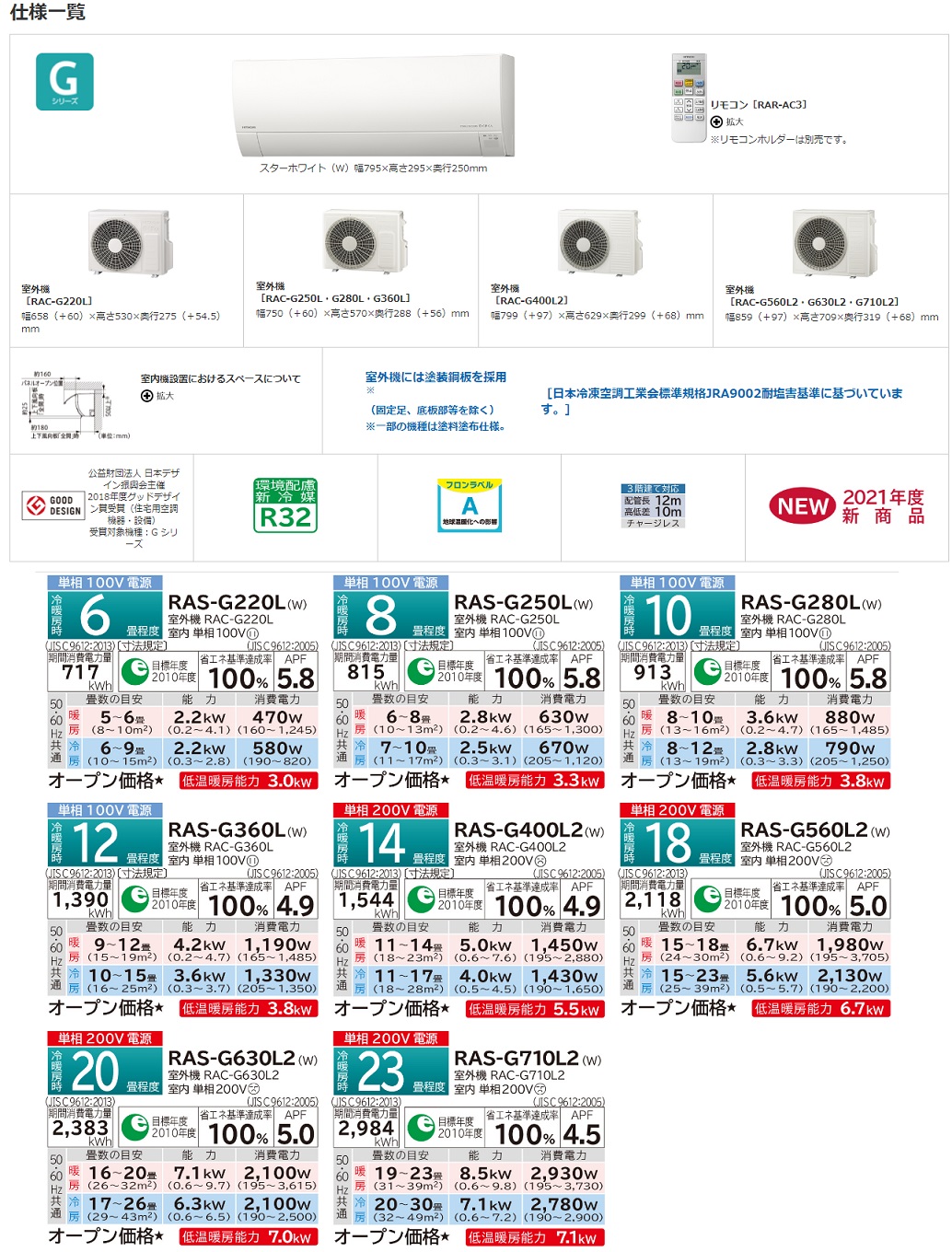 エアコン 白くまくん Gシリーズ 【主に6畳/2.2KW/100V/スターホワイト/2021年モデル】