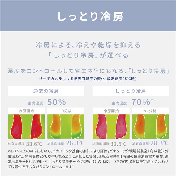Panasonic CS-UX284D2-ESET エアコン eolia(エオリア)UXシリーズ【10畳/2.8KW/200V/ナノイーX48兆/サーキュレーションモード/クリスタルホワイト/2024年度】  | ノジマオンライン