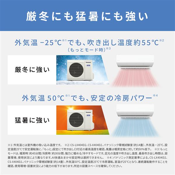 Panasonic エアコンEolia CS-UX251D2-W 8畳用 PANASONIC CS-UX252D2-W クリスタルホワイト フル暖 Eolia
