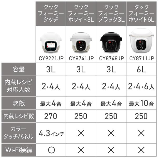 Tfal CY9221JP 電気圧力鍋 クックフォーミータッチ【3L/タッチパネル/アプリ連携/270レシピ内蔵/ホワイト】 | ノジマオンライン