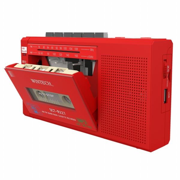 WINTECH MicroSD USB録音対応モノラルラジカセ AM/FM カセット MicroSD