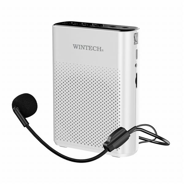 WINTECH KMA-20C  ポータブルハンズフリー拡声器【音声出力4W/有線ハンズフリーマイク付属/1000mAhリチウム充電池内蔵/AUX/MicroSD/USB/ホワイト】  | ノジマオンライン