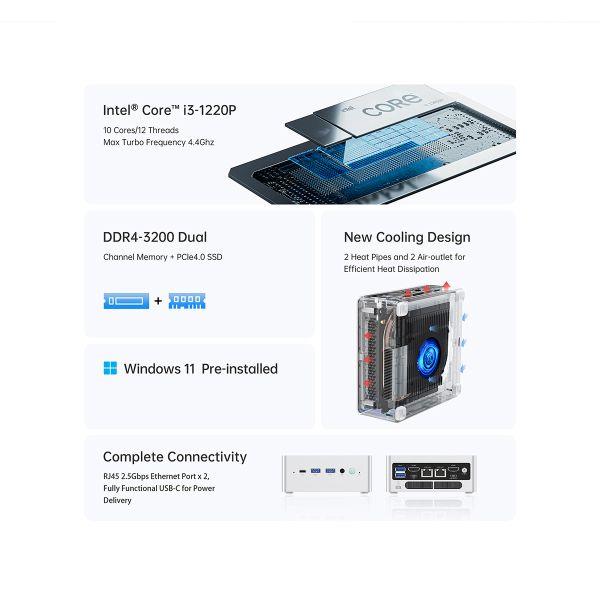 MINISFORUM Intel Core i3-1220P搭載ミニPC【メモリー：16GB/SSD
