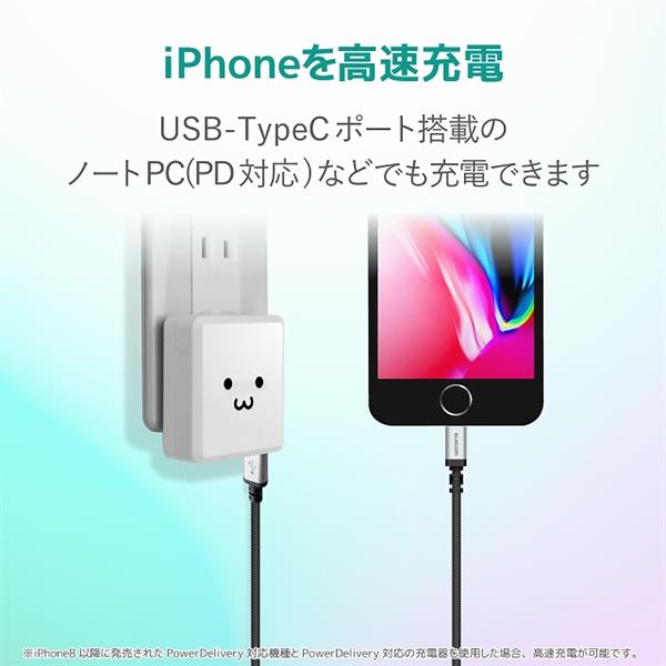 ELECOM MPACLS12XBK USB-C to Lightningケーブル（高耐久）ブラック1.2m | ノジマオンライン