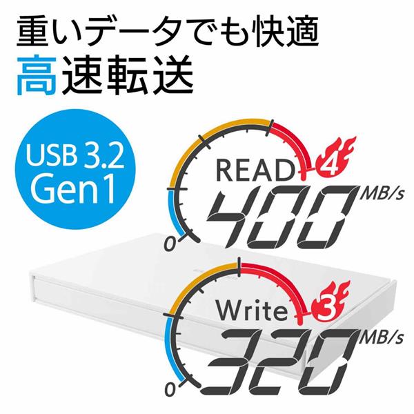 ELECOM ESD-EJ0120GWHR 外付けSSD/ポータブル/USB3.2(Gen1)対応/120GB/ホワイト/データ復旧サービスLite付  | ノジマオンライン