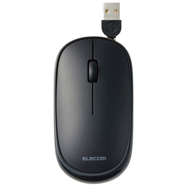 ELECOM マウス 有線 静音 3ボタン ケーブル巻取 薄型 収納ポーチ付き