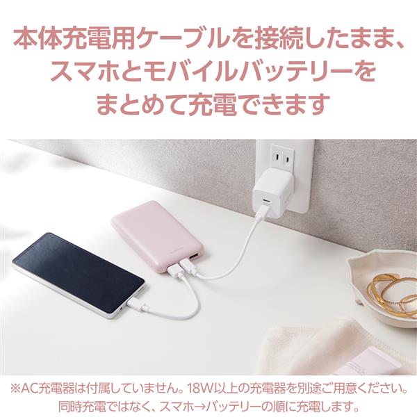 ☆モバイルバッテリー 超軽量 小型 最大20W急速充電 Type-C ピンク モバイルバッテリー 10000mah 小型 大容量 タイプc エレコム PD iphone