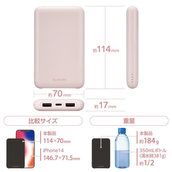☆モバイルバッテリー 超軽量 小型 最大20W急速充電 Type-C ピンク ☆モバイルバッテリー 超軽量 小型 最大20W急速充電 Type-C ピンク