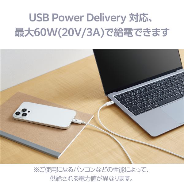 ELECOM タイプC ケーブル ( Type C to C ) 1m PD 60W しろちゃん
