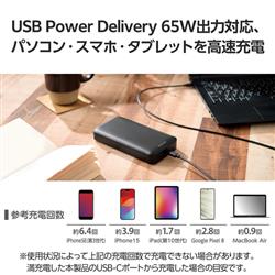 ELECOM モバイルバッテリー 20000mAh 大容量 PD 65W 入出力(Type-C×1
