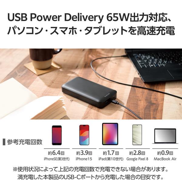 ELECOM モバイルバッテリー 20000mAh 大容量 PD 65W 入出力(Type-C×1