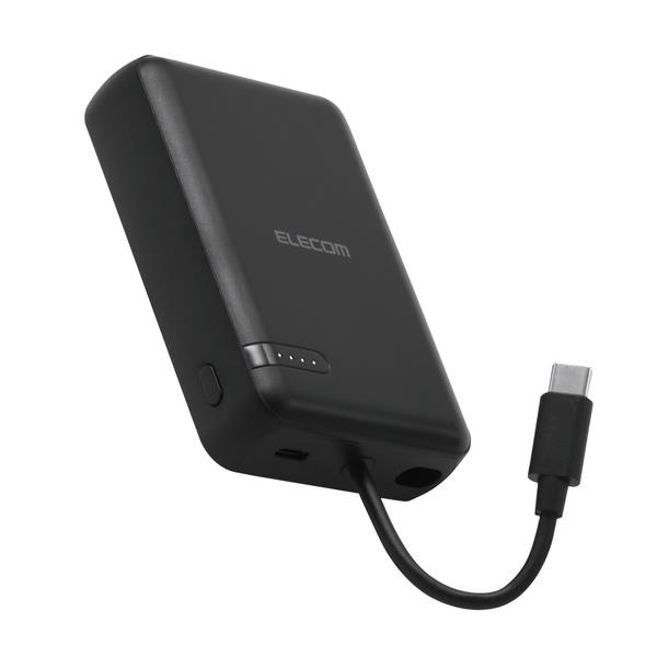 ELECOM モバイルバッテリー 大容量 10000mAh 小型 USB-Cケーブル一体型