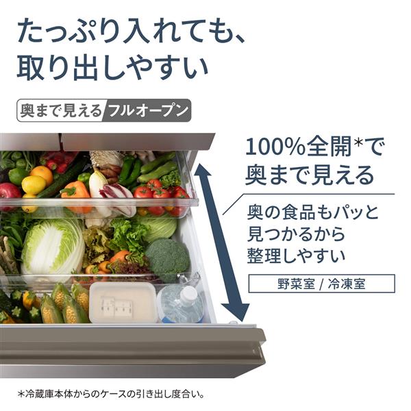 Panasonic 冷蔵庫 5ドア 左開き 457L 野菜室が真ん中 ヘアライン