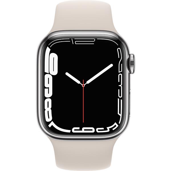 Apple MKHW3J-A Apple Watch Series 7（GPS + Cellularモデル）- 41mmシルバーステンレス スチールケースとスターライトスポーツバンド - レギュラー | ノジマオンライン