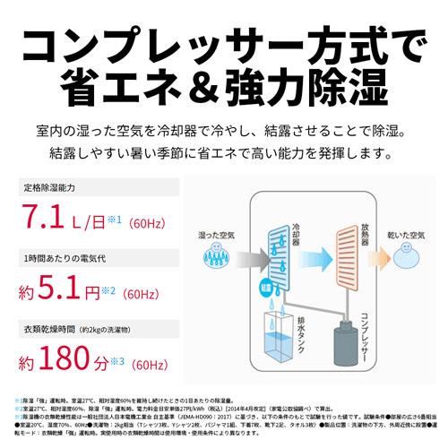 SHARP CV-R71-W 衣類乾燥除湿機【コンプレッサー方式6.3L/プラズマ