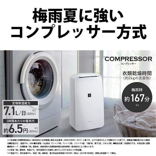 H162 SHARP 冷風・衣類乾燥 除湿機 CV-T71CH-W ホワイト ヨドバシ.com - シャープ SHARP 除湿機 コンプレッサー ヒーター