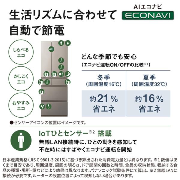Panasonic 冷蔵庫 [全室ナノイーX][ハイグレードモデル]【6ドア