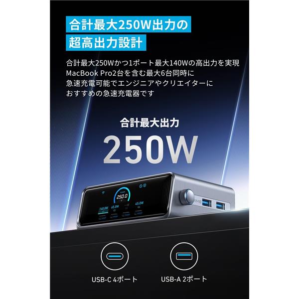 Anker Anker Prime Charger[250W/6 Ports GaN/シルバー/USB Power