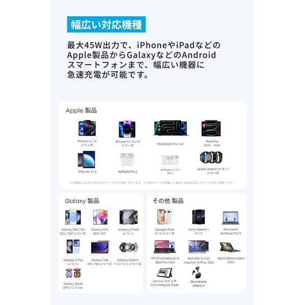 Anker 充電器 Anker Nano Charger 45W with USB-C & USB-C ケーブル