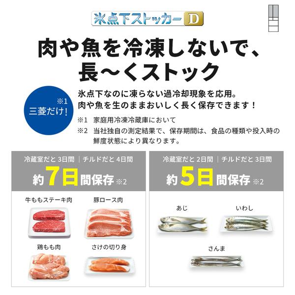 取付無料！三菱チルドルーム搭載おしゃれグレージュガラスドア大型冷蔵庫！洗濯機 MITSUBISHI 冷蔵庫 【6ドア/観音開き/517L/クリスタルホワイト