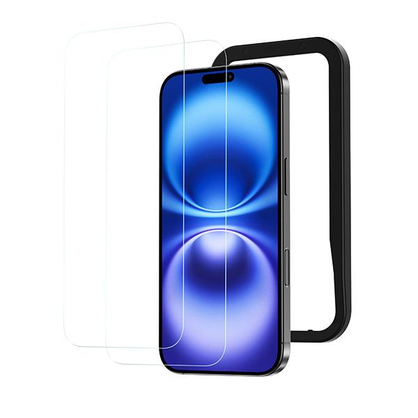NIMASO ガラスフィルムセット iPhone 16 TPUフレーム＋PCケース ブルー