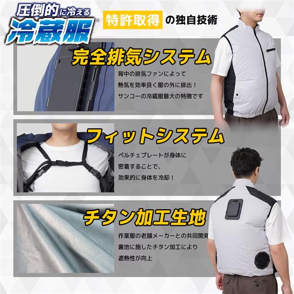 サンコー 冷蔵服 ベスト フリーサイズ シルバーグレー TKCV26SSLF