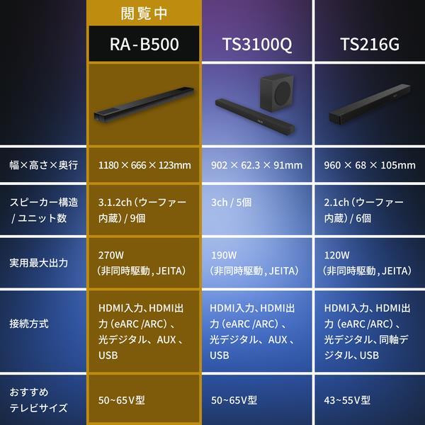 REGZA サウンドバー 3.1.2ch/最大270W/9スピーカー搭載 RA-B500
