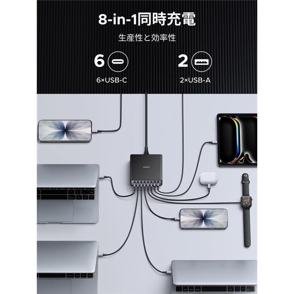 UGREEN Zapix 200W ﾃﾞｽｸﾄｯﾌﾟ急速充電器 8ﾎﾟｰﾄ 65070 | ノジマオンライン