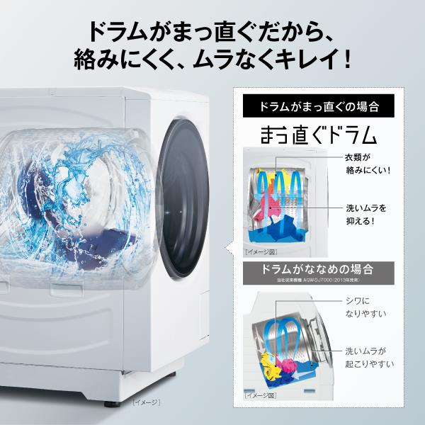 AQUA まっすぐドラム 【洗濯10kg/乾燥5kg/右開き/ホワイト】☆大型配送