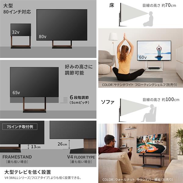 EQUALS 壁寄せTVスタンド【32～80型対応/首振り機能付き/FRAMESTAND