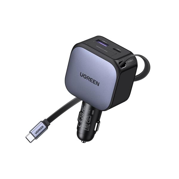 UGREEN Nexode 巻き取り式 USB-Cｹｰﾌﾞﾙ内蔵 ｶｰﾁｬｰｼﾞｬｰ 60W 55212B