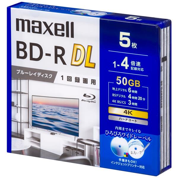 爆売り！ まとめ マクセル 録画用BD-R DL 260分1-4倍速 ホワイトワイドプリンタブル 5mmスリムケース BRV50WPE.5S 1パック  5枚 〔×10セット〕