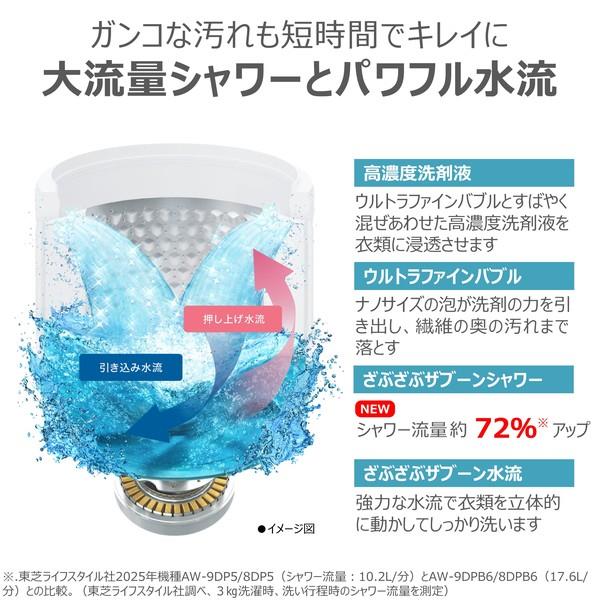 TOSHIBA 全自動洗濯機 ZABOON【洗濯9kg/グランホワイト】 ☆大型配送