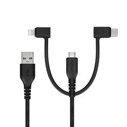 オウルテック データ転送3in1ケーブル【2.4A/データ転送/やわらか超