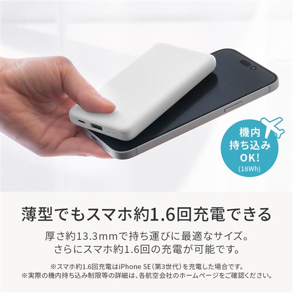 オウルテック 5000mAh 薄型モバイルバッテリー ホワイト OWL-LPB5013