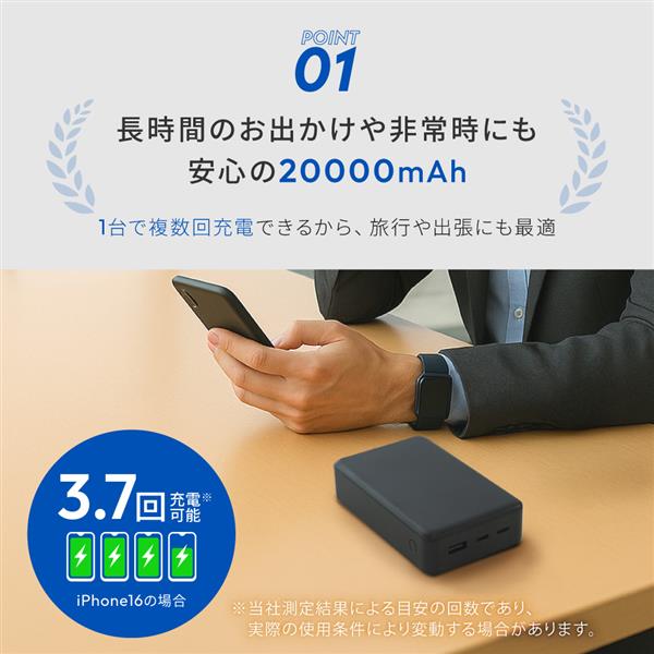 オウルテック 20000mAh モバイルバッテリー/ホワイト OWL-LPB20028-BK