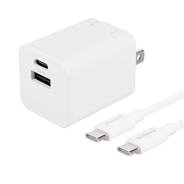 オウルテック USB Cケーブル付PD20W対応2ポートAC充電器ホワイト OWL