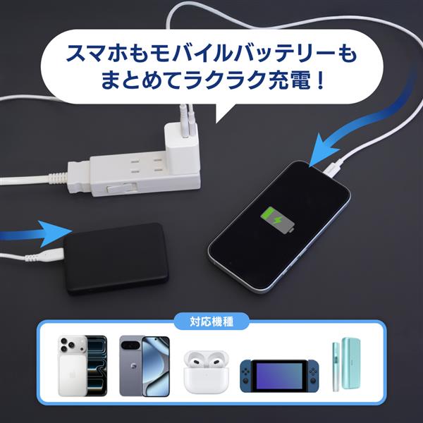 オウルテック USB Cケーブル付PD20W対応2ポートAC充電器ホワイト OWL