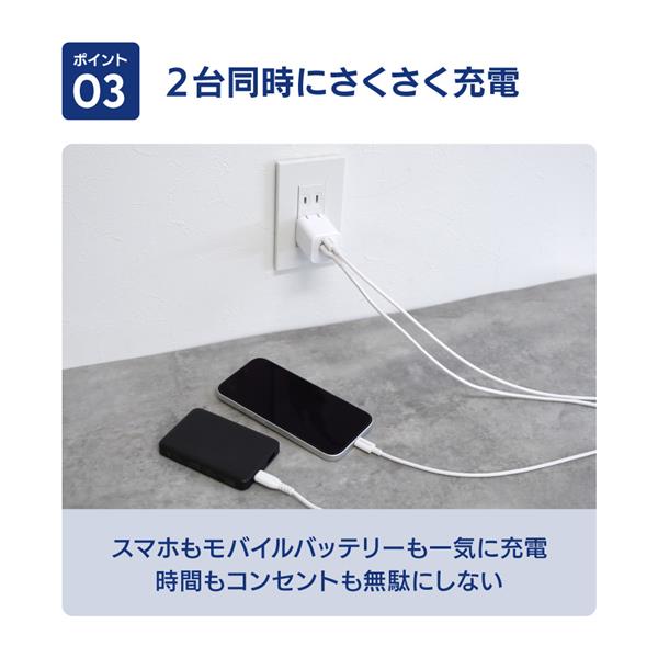 オウルテック USB Cケーブル付PD20W対応2ポートAC充電器ホワイト OWL