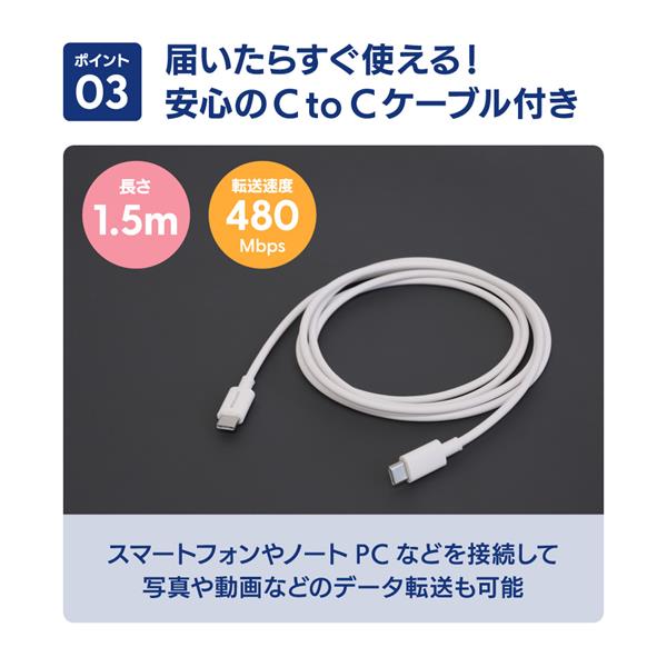 オウルテック USB Cケーブル付PD30W対応AC充電器ホワイト OWL