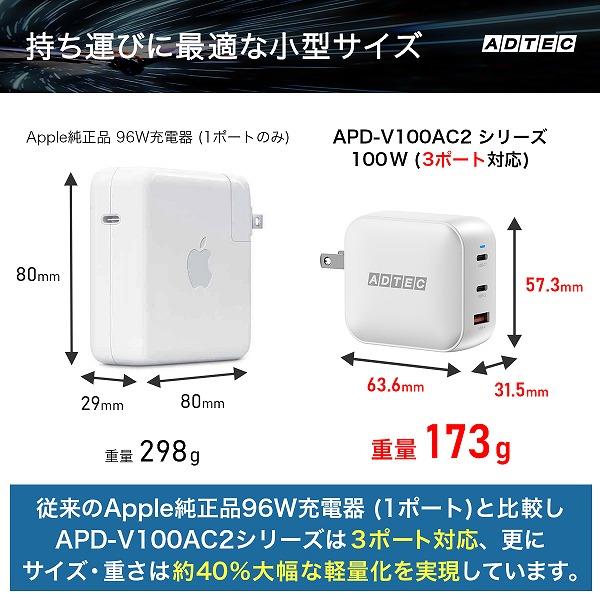 ADTEC PD充電器/100W/AC2/BK APD-V100AC2-BK | ノジマオンライン