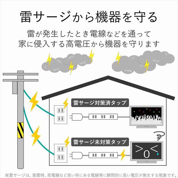 ELECOM TKTR03WH タップ／雷ガード／スイッチ／２口 | ノジマオンライン