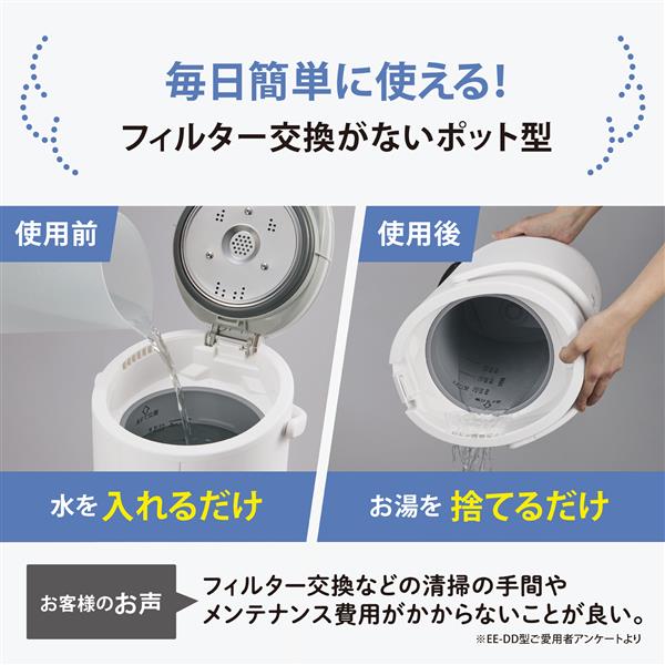 象印 加湿器［容量3.0L/加湿能力350mL/h/ホワイト］ EEDG35-WA