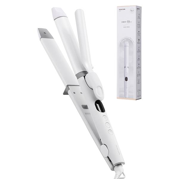 ヘアアイロン　白 テスコム ヘアアイロン 2WAY ストレート&カール 32mm 120℃〜200