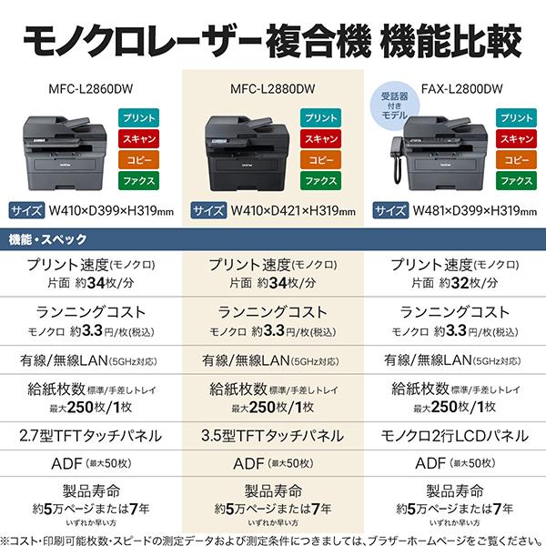 brother MFC-L2880DW A4モノクロレーザー複合機【無線・有線LAN/FAX/ADF/両面印刷】 | ノジマオンライン