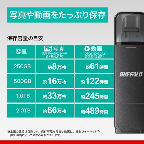 BUFFALO Type-C/Type-A両対応 スティック型SSD SSD-SD1_0U3-BA